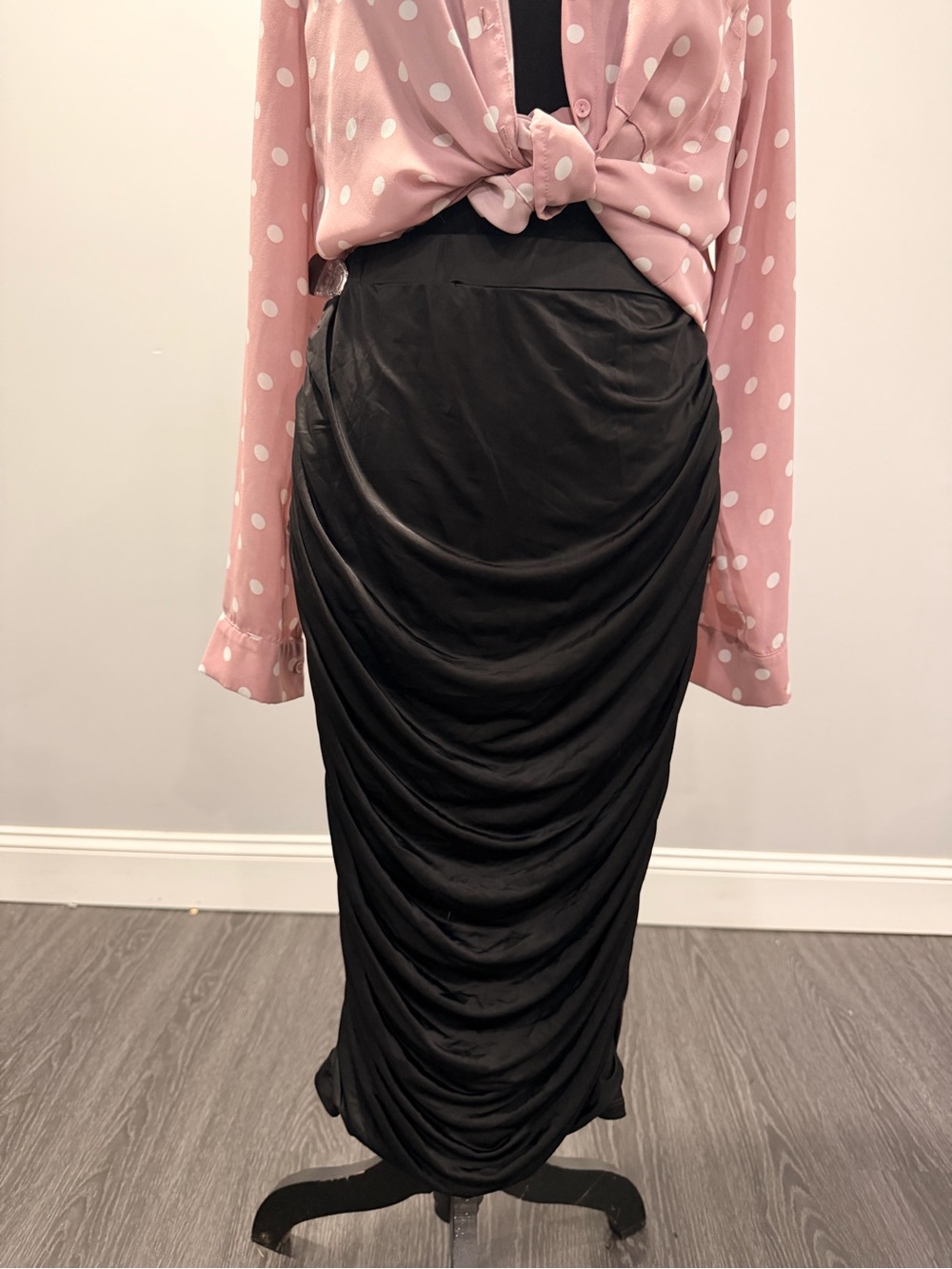 Fashion Nova Black Ruched Midi Skirt
